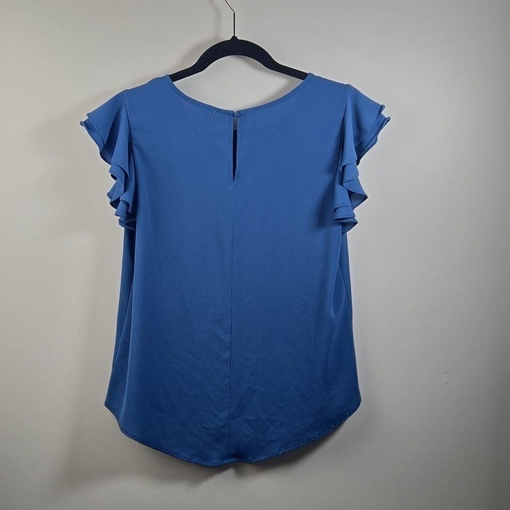 E & M Blue Ruffle Sleeve Top - Picture 5 of 6
